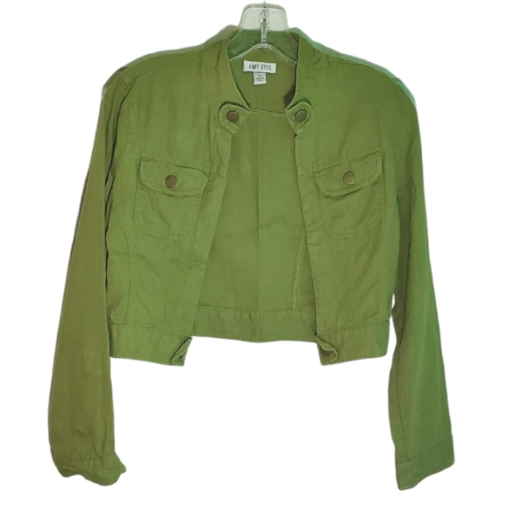 90's Green cropped vintage linen jacket